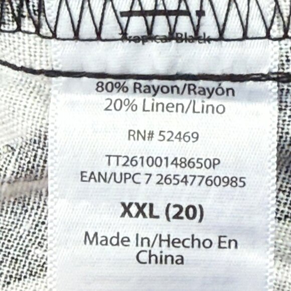 Time And Tru Women's Linen Blend Tropical Black Shorts XXL (20) Elastic Back NWT - Picture 6 of 10